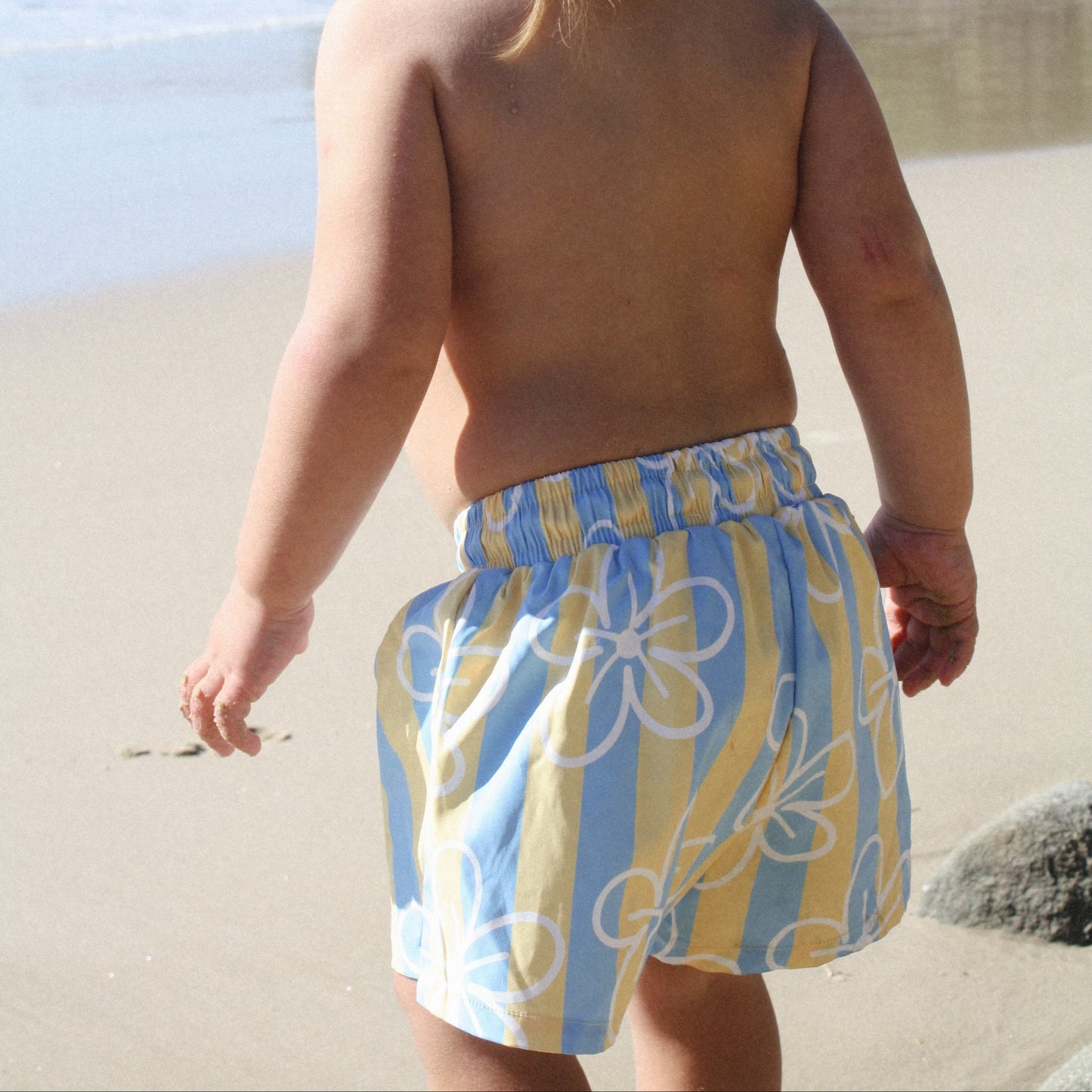 blue yellow stripe floral swim short