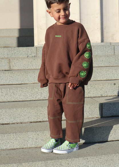 Chunky organic cotton crew jumper - chocolate