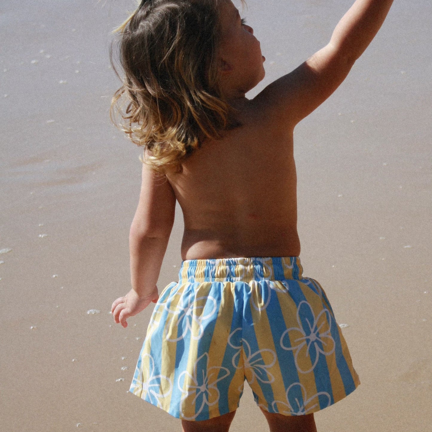 blue yellow stripe floral swim short
