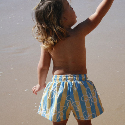 blue yellow stripe floral swim short