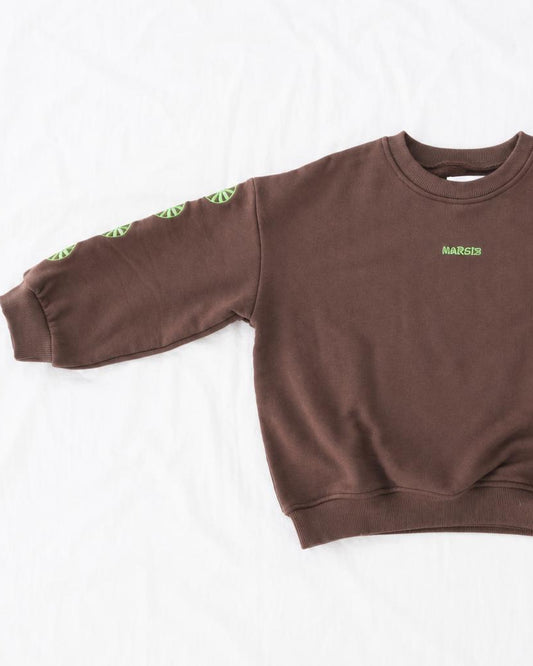 Chunky organic cotton crew jumper - chocolate